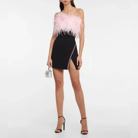 knee length dresses for ladies Black Crepe Feather Mini Dress  Club21.com